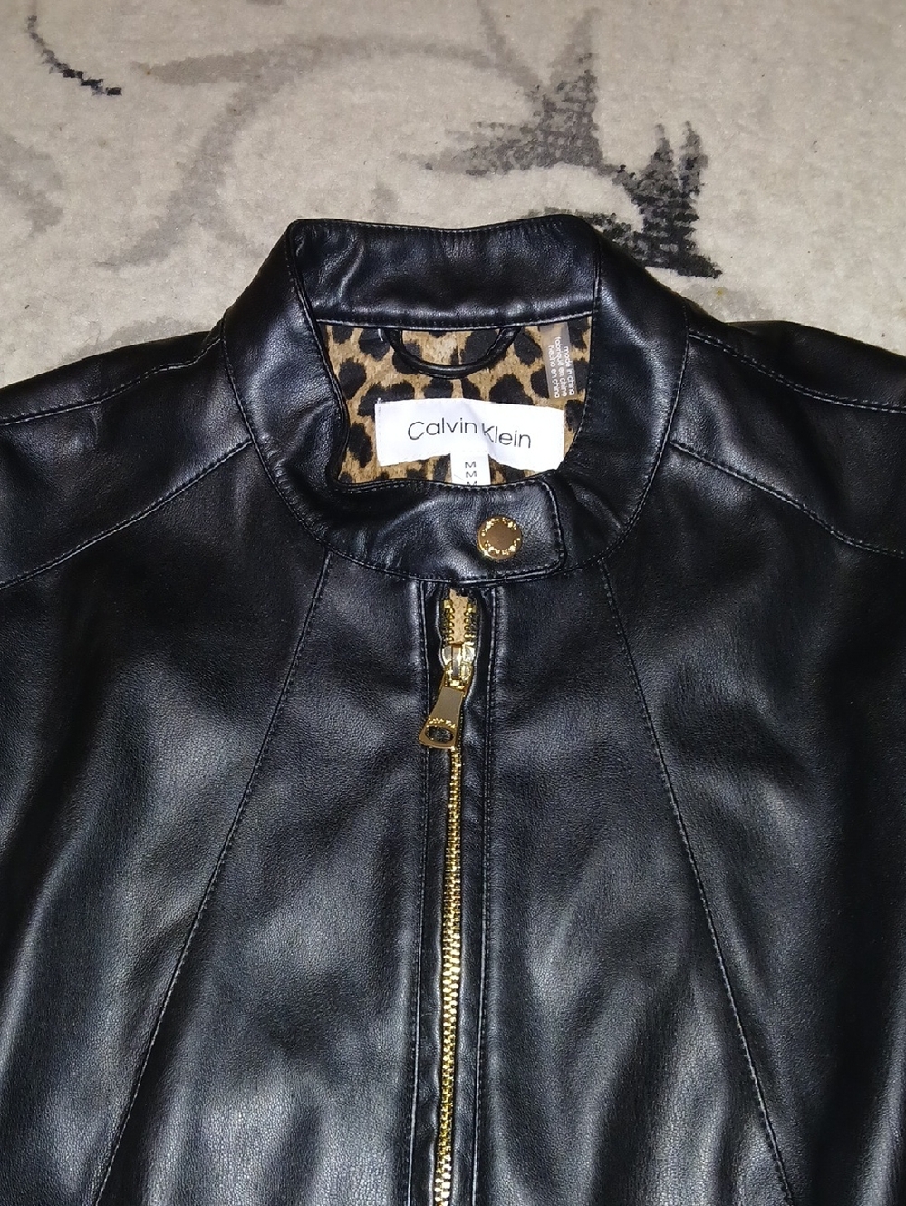 Calvin Klein Black Faux Leather Jacket with Gold Hardware